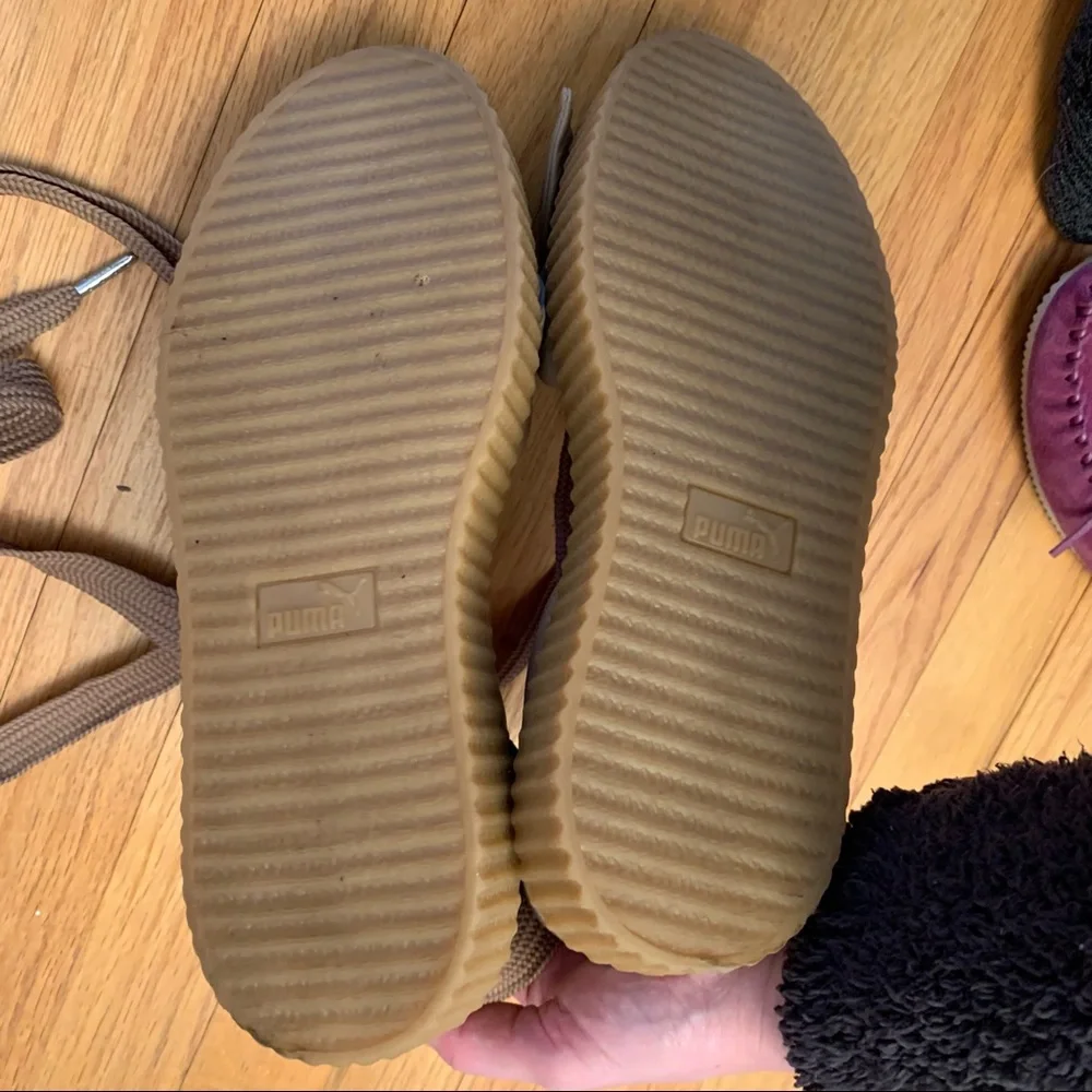 Puma x Fenty By Rihanna Tan Leather Bow Creeper Platform Shoes Women’s Size 9.5 - Picture 5 of 6